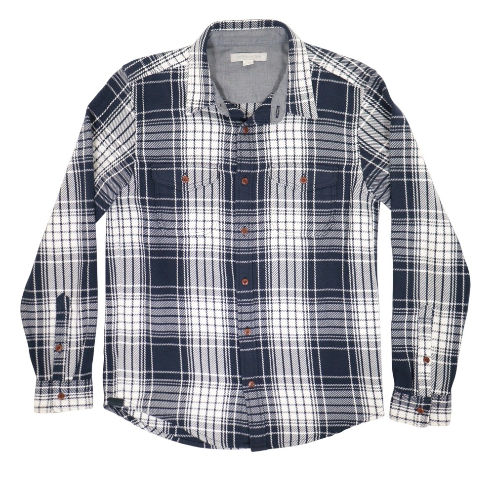 Outerknown Blanket Shirt Flannel Chamois Organic Cotton Plaid Navy Men M EUC